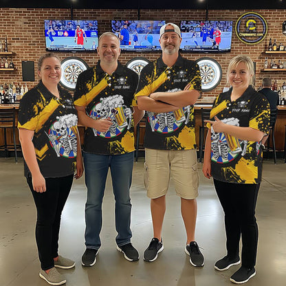 Custom Yellow Skeleton Dart Jersey for Team Polo & 1/4 Zip Beer Dartboard Shirts Dart Jerseys Gift for Men DHT3