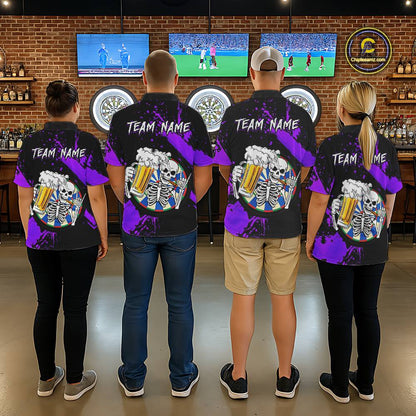 Custom Purple Skeleton Dart Jersey for Team Polo & 1/4 Zip Beer Dartboard Shirts Dart Jerseys Gift for Women DHT3