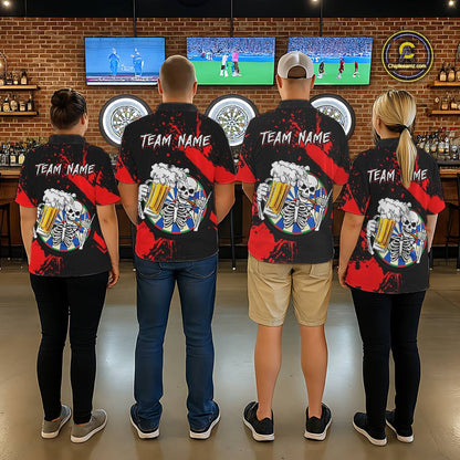 Custom Red Skeleton Dart Jersey for Team Polo & 1/4 Zip Beer Dartboard Shirts Dart Jerseys Gift for Women DHT3