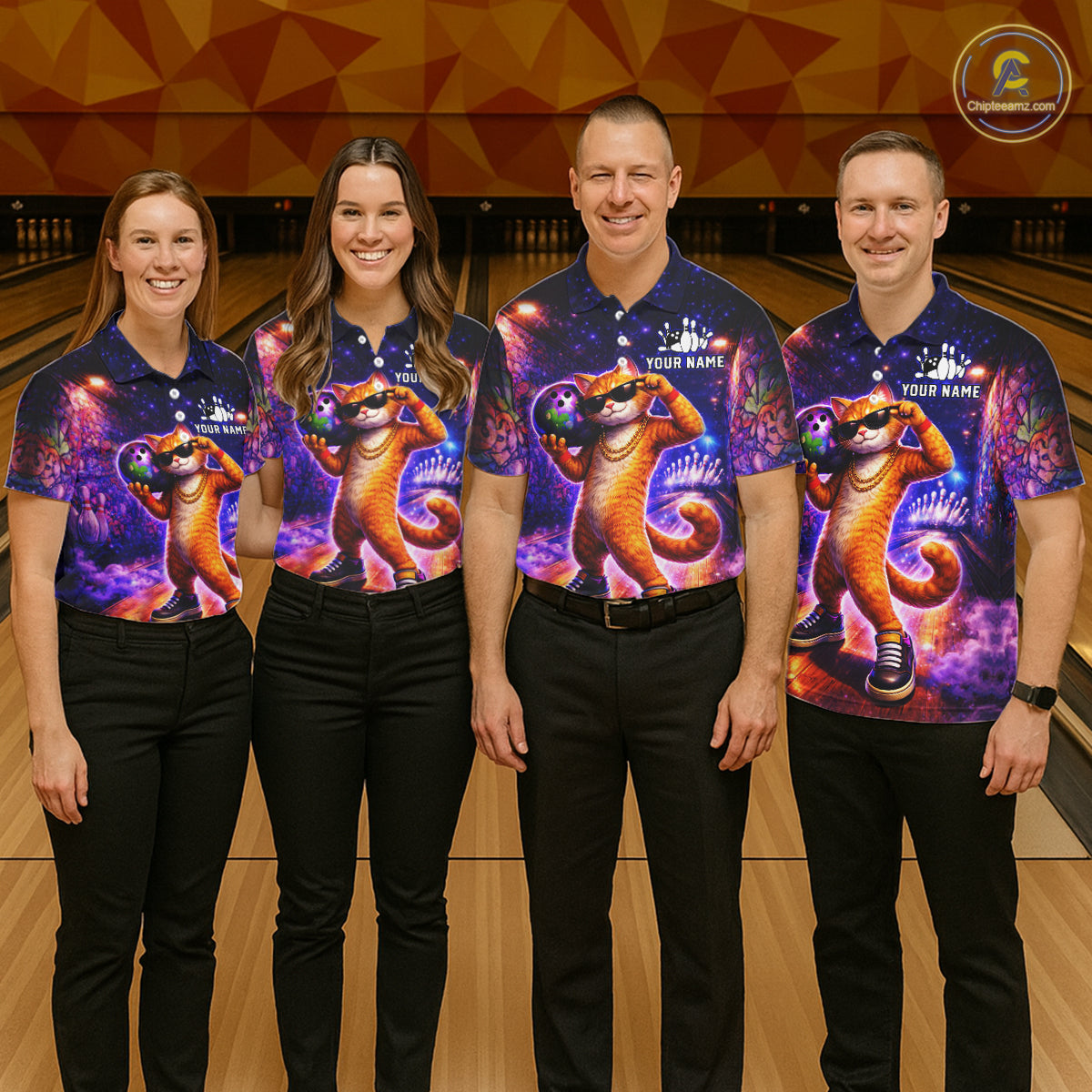 Custom Graffiti Funny Cat Bowling Shirt for Women Bowling League Jersey Polo & Quarter-Zip Bowling Outfit QZT919