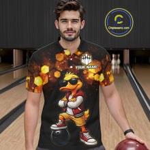 Load image into Gallery viewer, Custom Black &amp; Gold Funny Duck Bowling Shirt for Men Bowling Jersey League for Couples QZT872