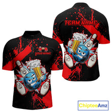 Load image into Gallery viewer, Custom Red Funny Beer Bowling Shirt for Men Bowling League Jersey Polo 1/4 Zip Bowling Outfit QZT822