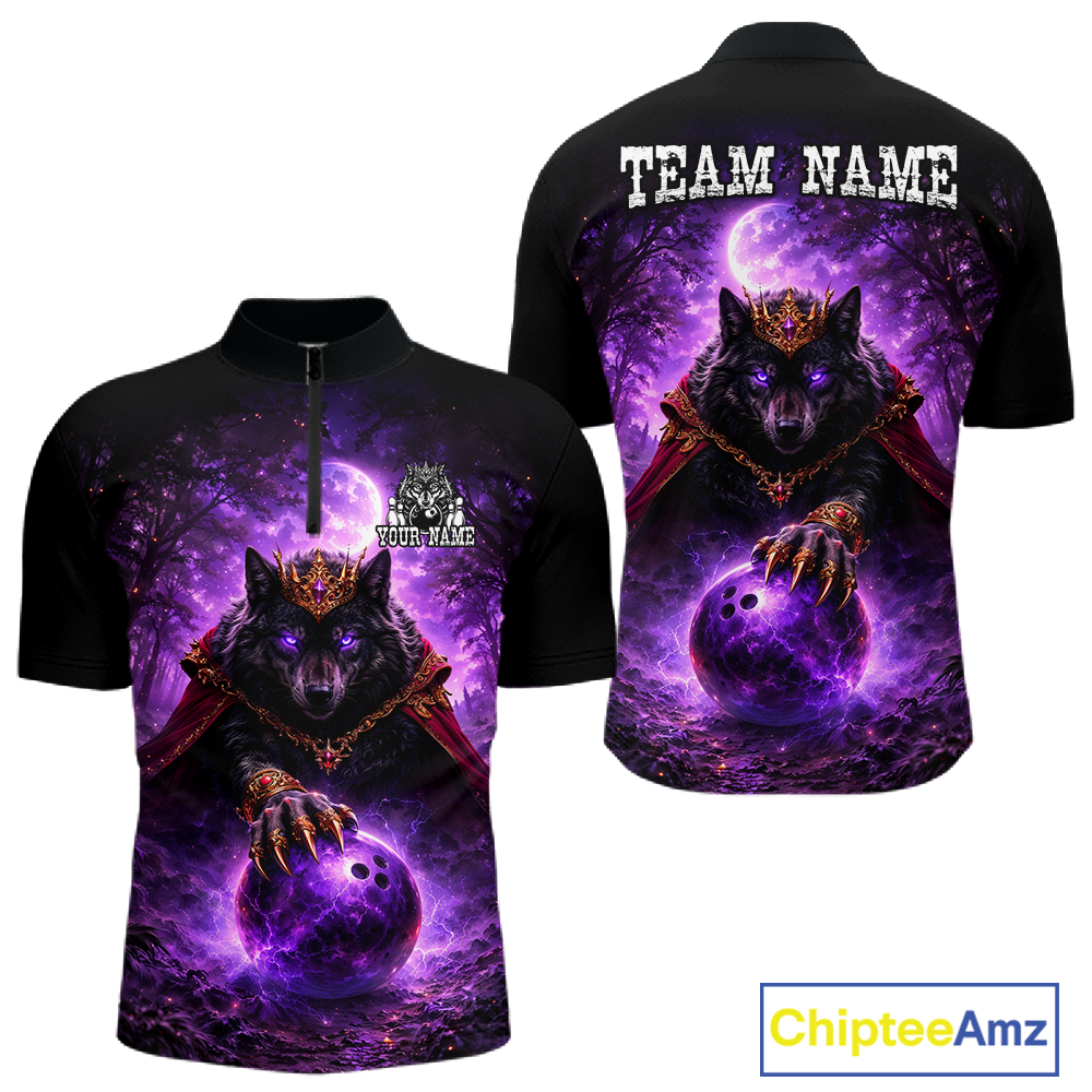 Personalized Night Realm King Wolf Bowling Shirt Crown Bowling Jersey for Men QZT961