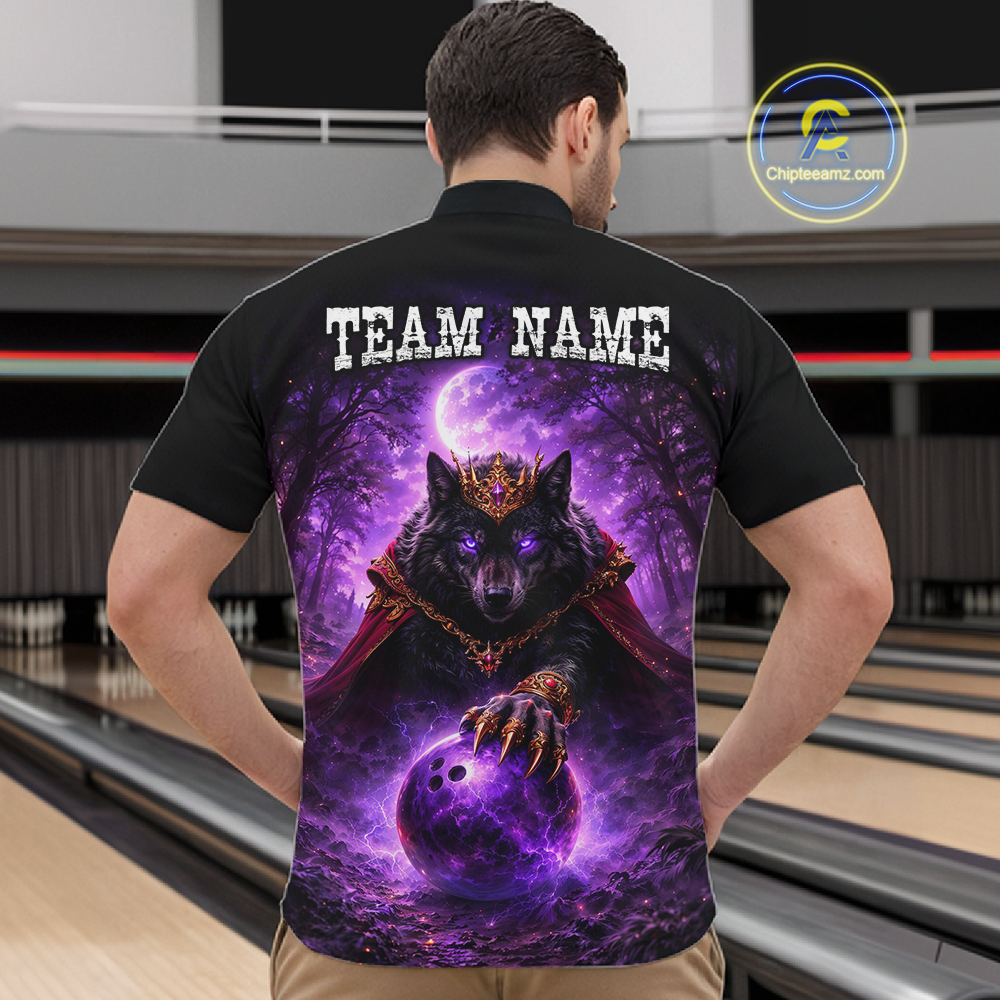 Personalized Night Realm King Wolf Bowling Shirt Crown Bowling Jersey for Men QZT961