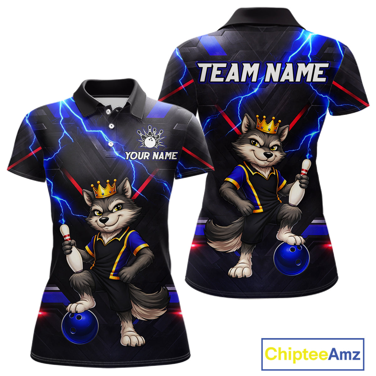 Custom Funny King Wolf Bowling Shirt for Women Crown Bowling Jersey Thunder Bowling Shirt Polo & Quarter-Zip QZT962