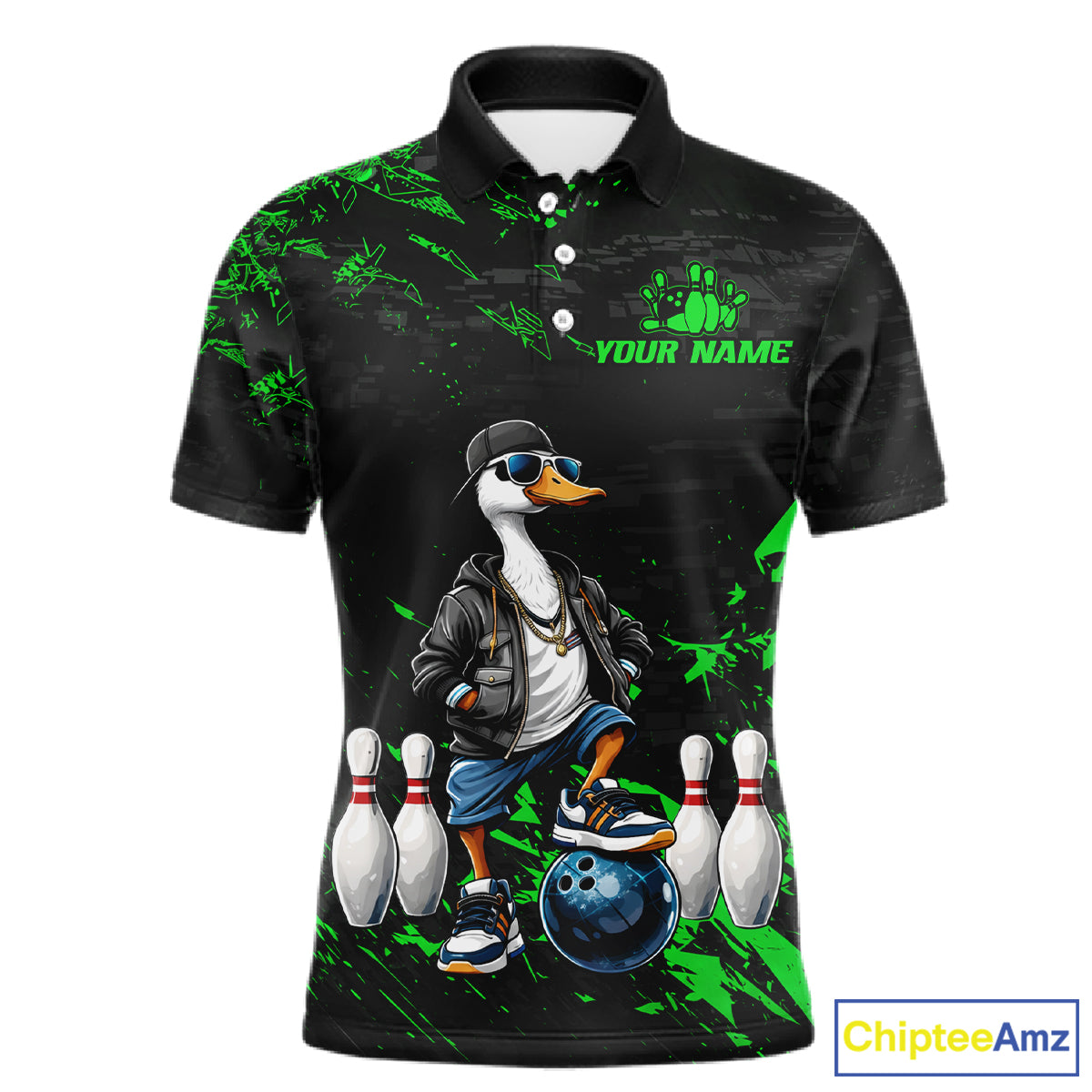 Personalized Green Funny Goose Bowling Team Shirt for Men Bowling League Jersey Polo & 1/4-Zip QZT877