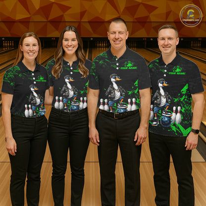 Personalized Green Funny Goose Bowling Team Shirt for Men Bowling League Jersey Polo & 1/4-Zip QZT877
