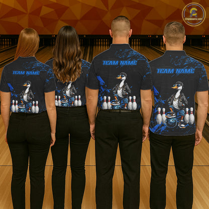 Personalized Blue Funny Goose Bowling Team Shirt for Women Bowling League Jersey Polo & 1/4-Zip QZT877