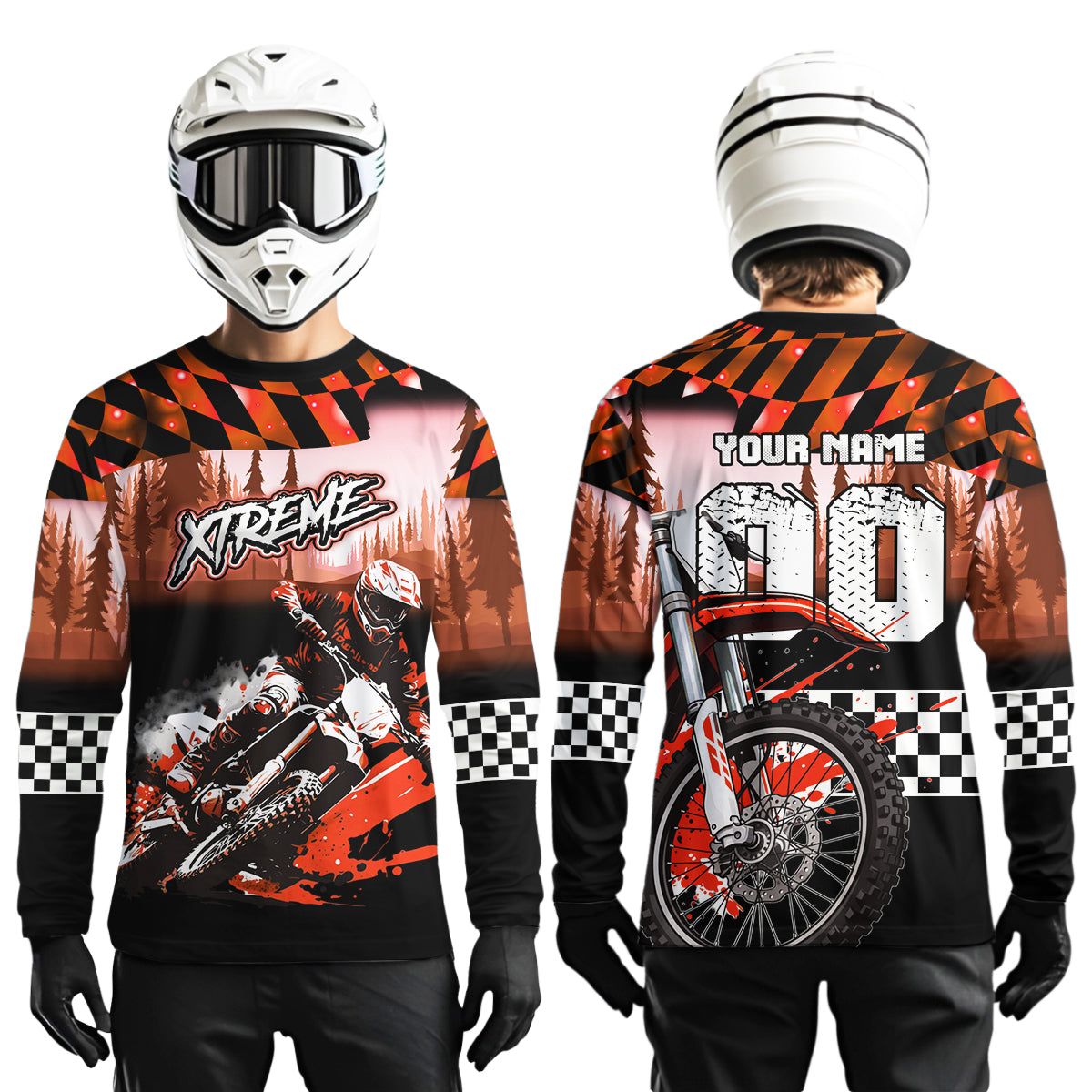 Personalized Orange Motocross Jersey for Adult Kids Extreme Racing Shirt UPF30+ Dirt Bike Clothes MHT125