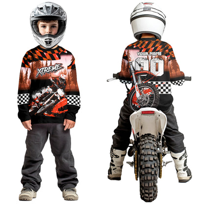 Personalized Orange Motocross Jersey for Adult Kids Extreme Racing Shirt UPF30+ Dirt Bike Clothes MHT125