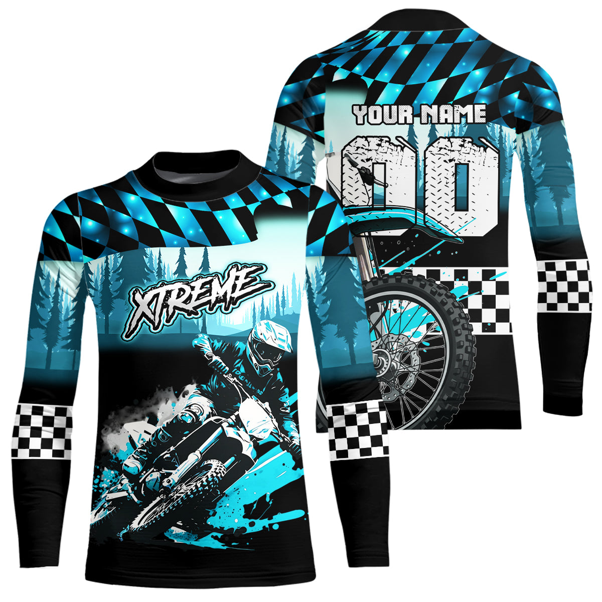 Personalized Turquoise Motocross Jersey for Adult Kids Extreme Racing Shirt UPF30+ Dirt Bike Clothes MHT125