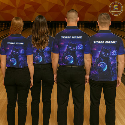 Personalized Neon Cat Bowling Shirt for Men Bowling Team Polo & Quarter-Zip Bowling Outfit QZT884