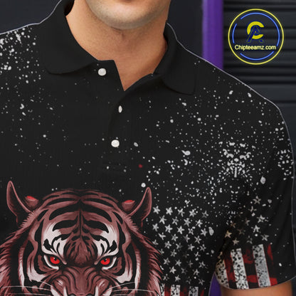 Custom American Flag Bowling Shirt Tiger Bowling Jersey League Polo & 1/4 Zip Bowling for Men QZT835