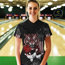 Load image into Gallery viewer, Custom American Flag Bowling Shirt Tiger Bowling Jersey League Polo &amp; 1/4 Zip Bowling for Women QZT835