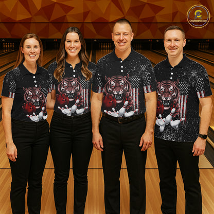 Custom American Flag Bowling Shirt Tiger Bowling Jersey League Polo & 1/4 Zip Bowling for Women QZT835