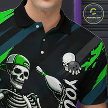 Load image into Gallery viewer, Custom Green Skull Bowling Team Shirt for Men Polo &amp; 1/4 Zip Bowling League Jersey Bowling Unisex QZT794