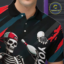 Load image into Gallery viewer, Custom Red Skull Bowling Team Shirt for Men Polo &amp; 1/4 Zip Bowling League Jersey Bowling Unisex QZT794