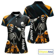 Load image into Gallery viewer, Custom Yellow Skull Bowling Team Shirt for Women Polo &amp; 1/4 Zip Bowling League Jersey Bowling Gift QZT794
