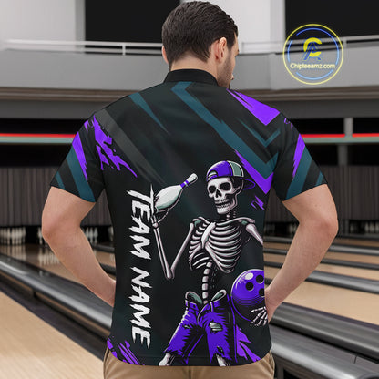 Custom Purple Skull Bowling Team Shirt for Men Polo & 1/4 Zip Bowling League Jersey Bowling Unisex QZT794