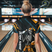 Load image into Gallery viewer, Custom Yellow Skull Bowling Team Shirt for Women Polo &amp; 1/4 Zip Bowling League Jersey Bowling Gift QZT794