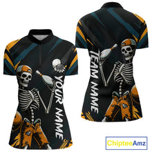 Load image into Gallery viewer, Custom Yellow Skull Bowling Team Shirt for Women Polo &amp; 1/4 Zip Bowling League Jersey Bowling Gift QZT794