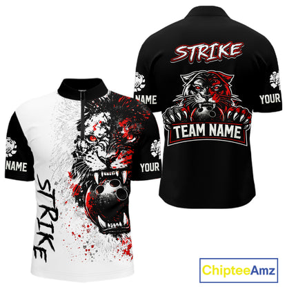 Custom Red & White Tiger Bowling Team Jersey for Men Bowling Shirt Polo & 1/4 Zip Bowling Outfit QZT841