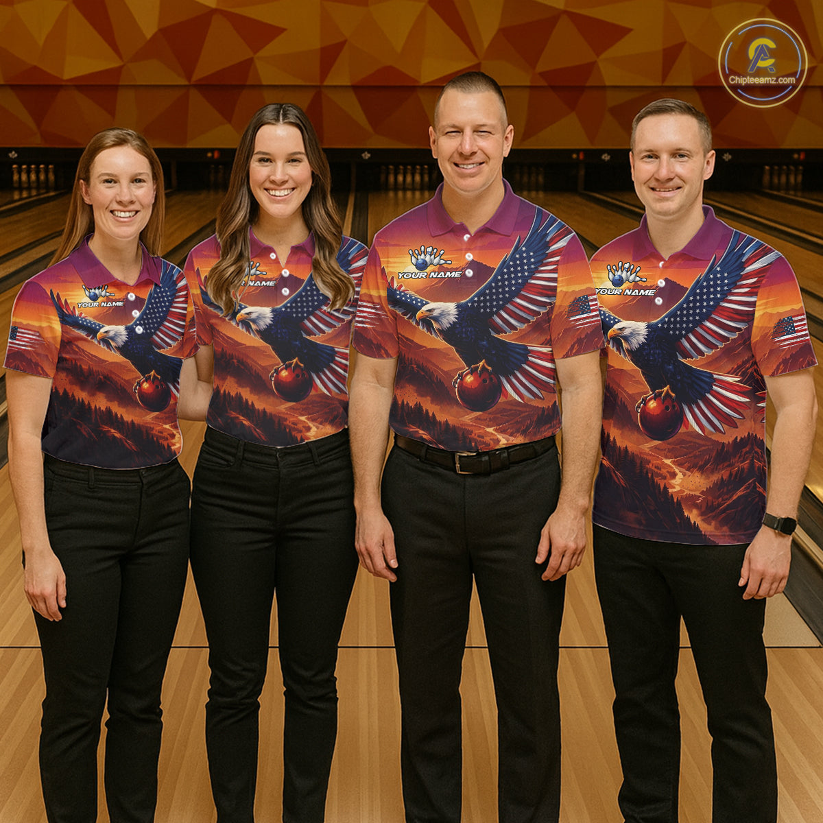 Custom American Eagle Bowling Shirt for Women Sunset Bowling Jersey Patriotic QZT975