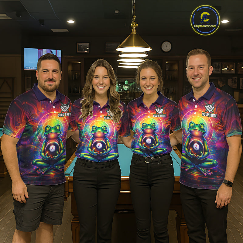 Custom Zen Frog Billiard Shirt for Women 8 Ball Meditation Style Billiard Jersey Pool Shit BHT13