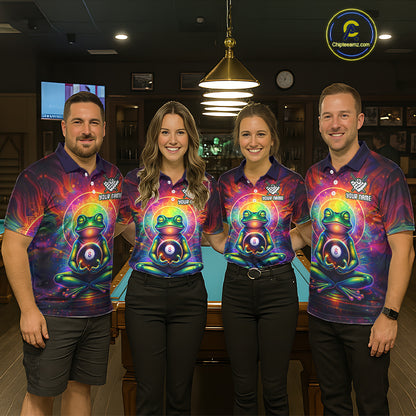 Custom Zen Frog Billiard Shirt for Women 8 Ball Meditation Style Billiard Jersey Pool Shit BHT13