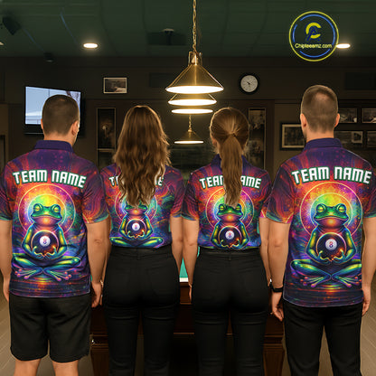 Custom Zen Frog Billiard Shirt for Women 8 Ball Meditation Style Billiard Jersey Pool Shit BHT13