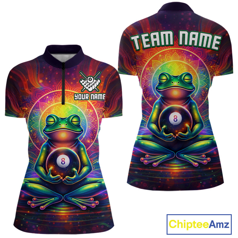 Custom Zen Frog Billiard Shirt for Women 8 Ball Meditation Style Billiard Jersey Pool Shit BHT13