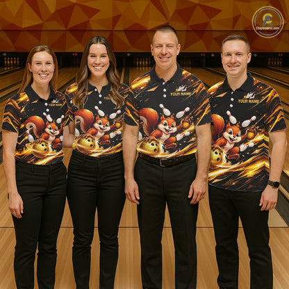 Back & Gold Squirrel Bowling Team Shirt for Men Custom Funny Bowling Jersey Polo & 1/4-Zip Bowling Outfit QZT980