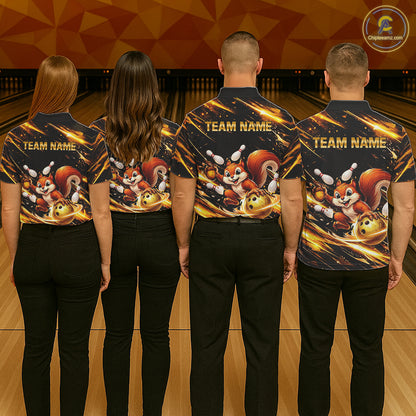 Back & Gold Squirrel Bowling Team Shirt for Men Custom Funny Bowling Jersey Polo & 1/4-Zip Bowling Outfit QZT980
