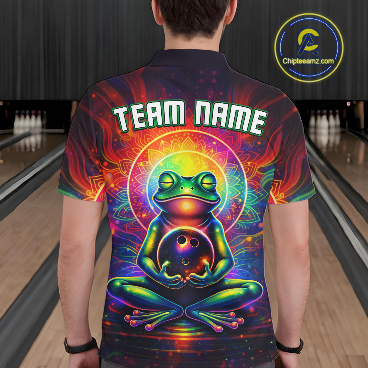 Custom Zen Frog Bowling Shirt for Men Meditation Style Bowling Jersey Polo & Quarter-Zip Bowler Gift QZT898