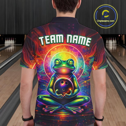 Custom Zen Frog Bowling Shirt for Men Meditation Style Bowling Jersey Polo & Quarter-Zip Bowler Gift QZT898