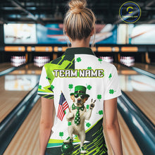 Load image into Gallery viewer, Custom Green Funny Golden Retriever Dog Bowling Shirt Samrock Pattern Bowling St. Patrick Day for Women QZT936