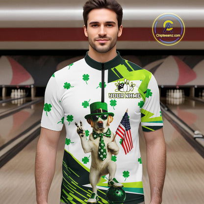 Custom Green Funny Golden Retriever Dog Bowling Shirt Samrock Pattern Bowling St. Patrick Day for Men QZT936