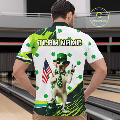Custom Green Funny Golden Retriever Dog Bowling Shirt Samrock Pattern Bowling St. Patrick Day for Men QZT936