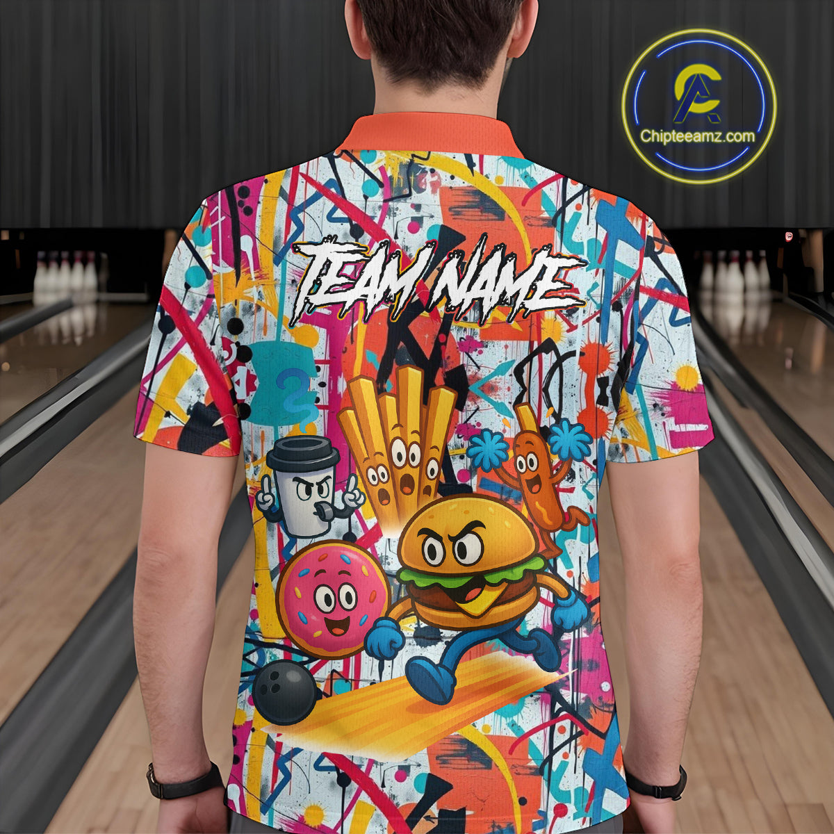 Custom Graffiti Funny Fast Food Bowling Shirt Bowling Team Jersey for Men Bowling Outfit QZT798