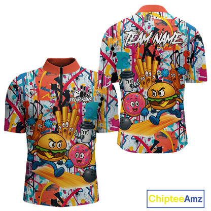 Custom Graffiti Funny Fast Food Bowling Shirt Bowling Team Jersey for Men Bowling Outfit QZT798