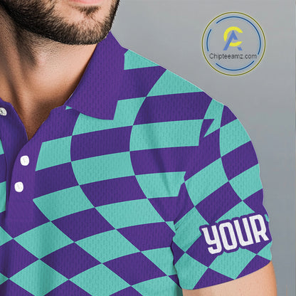 Plaid Mens Golf Polo Shirt Custom Purple & Blue Checkerboard Argyle Pattern Golf Shirts For Men NHN0129