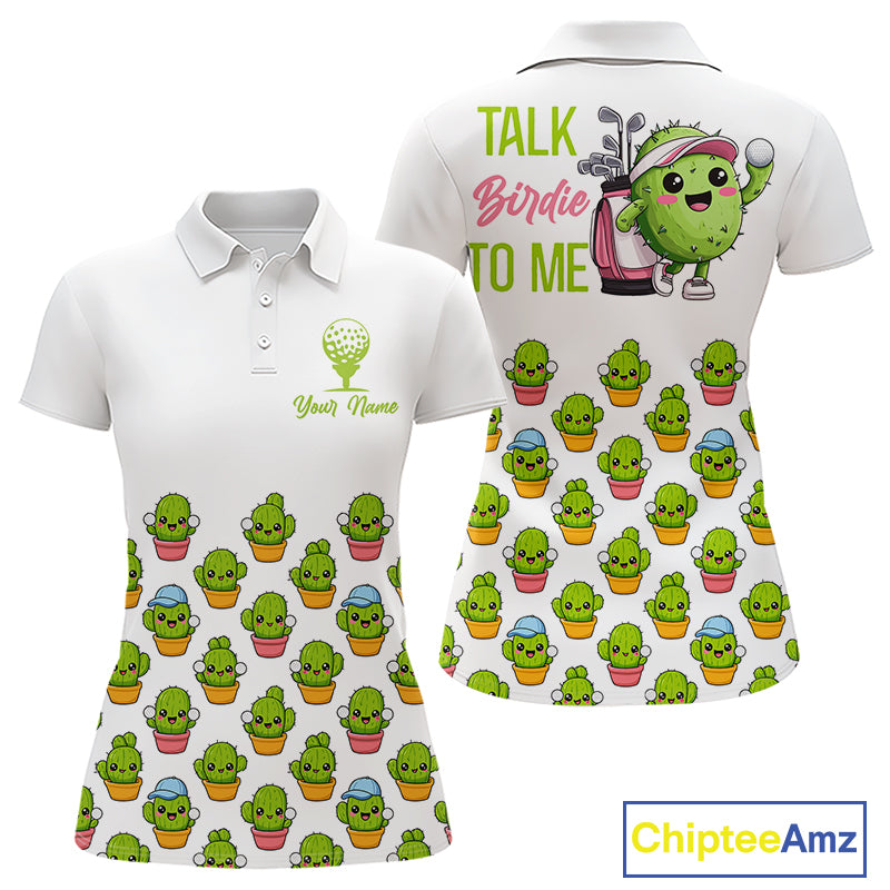 Personalized Funny Cactus Flower Pattern Womens Golf Polo Shirts Custom Cactus Golf Shirt Golfer Gift NHN0013