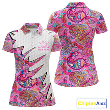 Load image into Gallery viewer, Pink Paisley Pattern Womens Golf Polo Shirt Custom Tropical Golf Attire For Ladies, Golf Gifts NHN0149