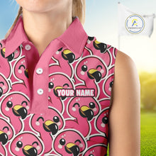 Load image into Gallery viewer, Pink Flamingo Pattern Womens Sleeveless Golf Polo Shirts Custom Name Funny Team Ladies Golf Tops NHN0160