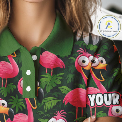 Tropical Flamingo Pattern Womens Golf Polo Shirts Custom Funny Team Ladies Golf Tops, Golf Gifts NHN0162
