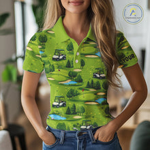 Load image into Gallery viewer, Womens Golf Polo Shirt Custom Gofl Ball Green Golf Course Pattern Team Golf Tops, Golf Gifts NHN0163