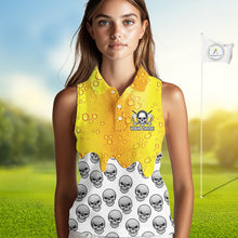 Load image into Gallery viewer, Beer Skull Womens Sleeveless Golf Polo Shirt Custom Name Funny Team Golf Tops For Ladies, Golfer Gifts NHN0166