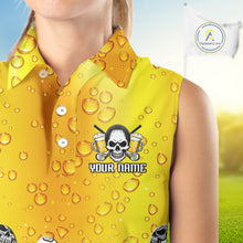 Load image into Gallery viewer, Beer Skull Womens Sleeveless Golf Polo Shirt Custom Name Funny Team Golf Tops For Ladies, Golfer Gifts NHN0166
