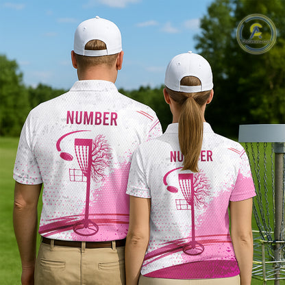 Pink Disc Golf Basket Womens Polo Shirt Custom Name & Number Team Disc Golf Shirt NHN0035