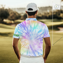 Load image into Gallery viewer, Colorful Pastel Tie Dye Mens Golf Polo Shirt Custom Green Clover St Patrick Day Golf Tops, Golf Gifts NHN0169